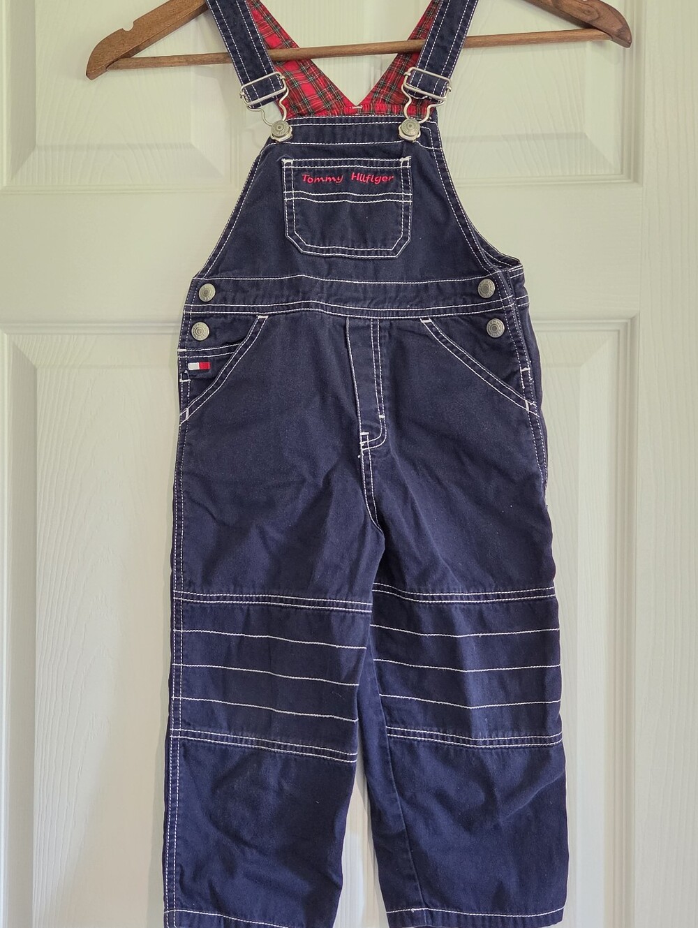 Vintage Tommy Hilfiger Toddler Plaid Lined Denim Overalls 3T, Y2K, Streetwear